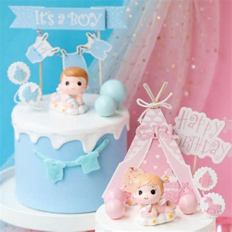 Gender Reveal Cake Decoration Baby Boy Girl Cake Toppers Baby Bottle