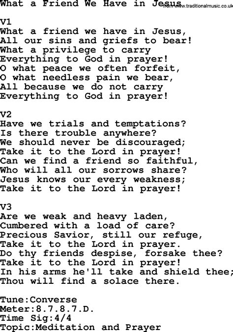 Adventist Hymn What A Friend We Have In Jesus Christian Song Lyrics