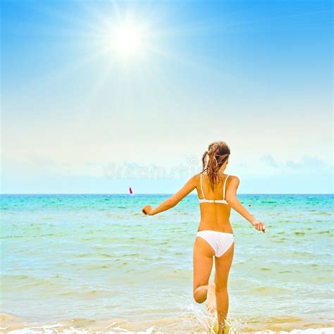 Girl In Bikini Running Stock Photo Image Of Happiness