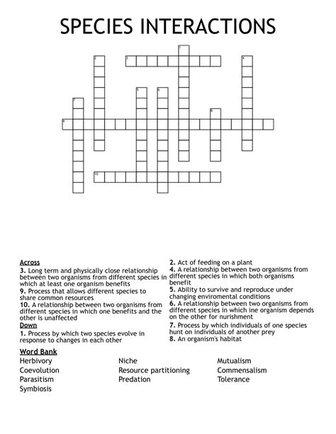 Ecological Relationships Crossword WordMint