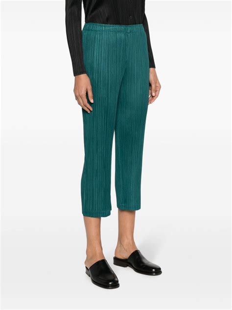 Pleats Please Issey Miyake Fully Pleated Cropped Trousers Green