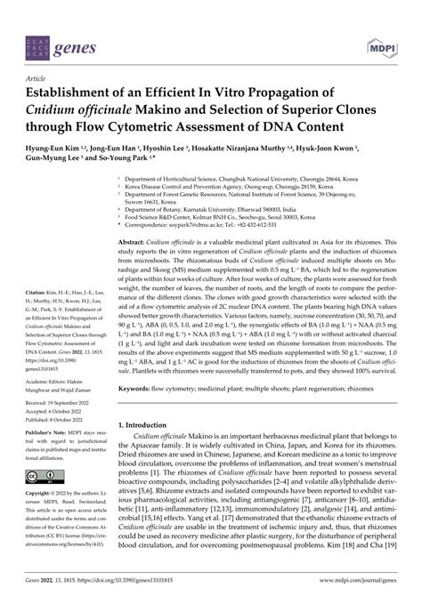 PDF Establishment Of An Efficient In Vitro Propagation Of Cnidium