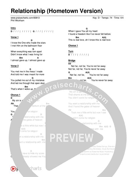 Relationship Hometown Version Chords Pdf Phil Wickham Praisecharts