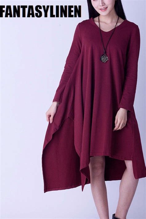 Asymmetrical Casual Loose Long Sleeve Dress Women Clothes Q2801a