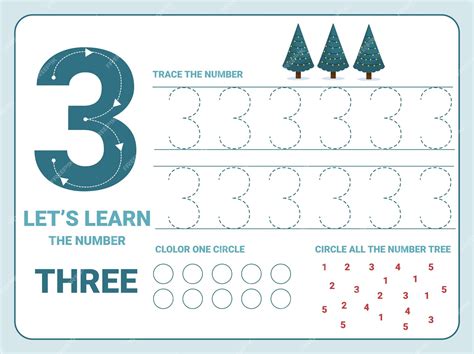 Рабочий лист №3 с 3 елками для детей, которые учатся считать и писать ...