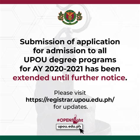 Submission of application for admission to all UPOU degree programs for ...