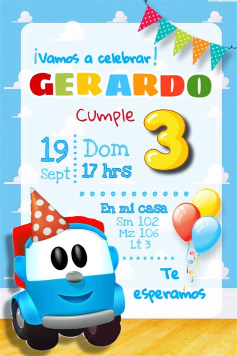 Leo el camión invitación 2nd birthday boys Car birthday theme Cars