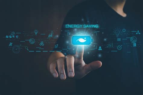 Energy saving concept. Person touching the battery saver button. On the