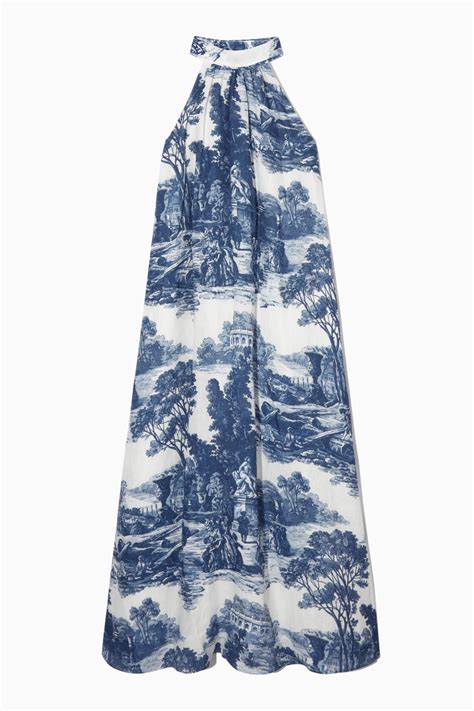 Cos Printed Halterneck Maxi Dress In Blue Modesens