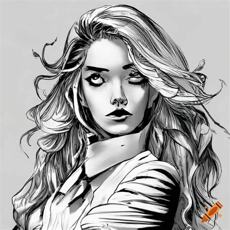 Black And White Comic Art Of A Blond Woman In White Collar Shirt On Craiyon