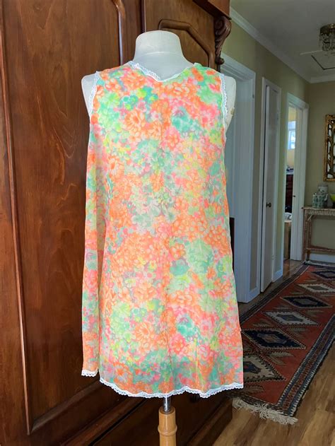 S Jeri Morton Neon Lingerie Sheer Shortie Nightgown Etsy