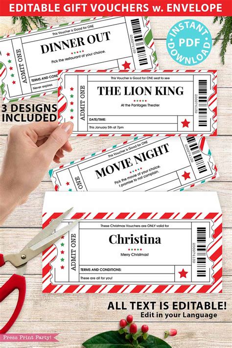 3 Christmas Voucher Templates w. envelope [printable]