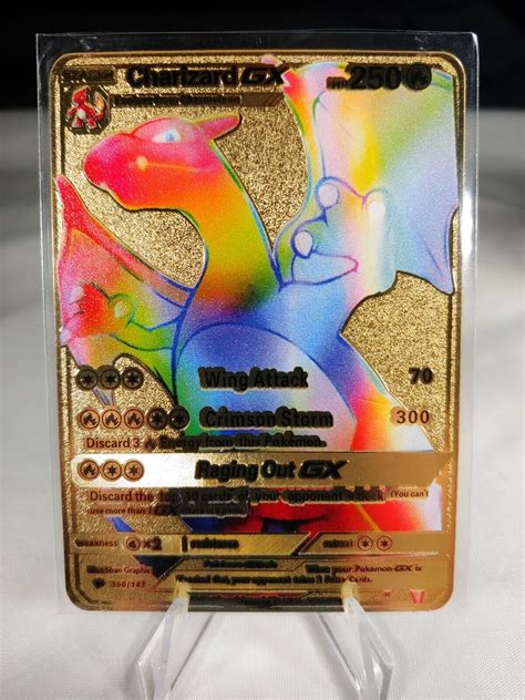 Mavin New Pokemon Gold Metal Card Rainbow Stage Charizard Gx Hp The