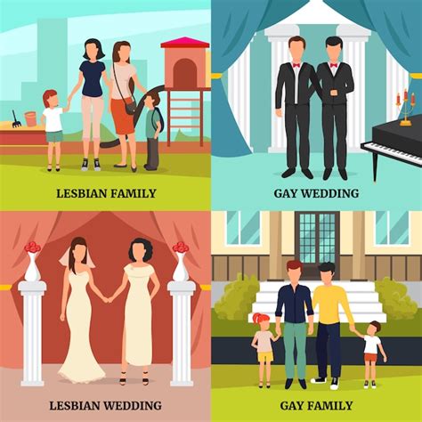 Conjunto de ícones de conceito de família homossexual símbolos de casamento gay e lésbicas