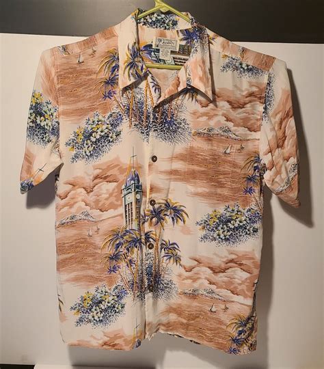 Vtg Avanti Silk Hawaiian Shirt Aloha Clock Tower Mens Lrg Ultra Rare