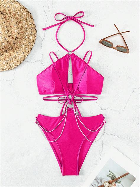 SHEIN Swim BAE Chain Linked Criss Cross Halter Bikini Swimsuit SHEIN USA