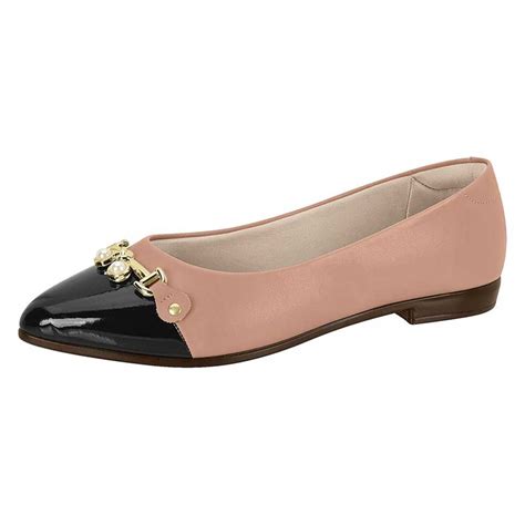 Sapatilha Feminina Bico Fino Nude Preto Beira Rio Karina Cal Ados