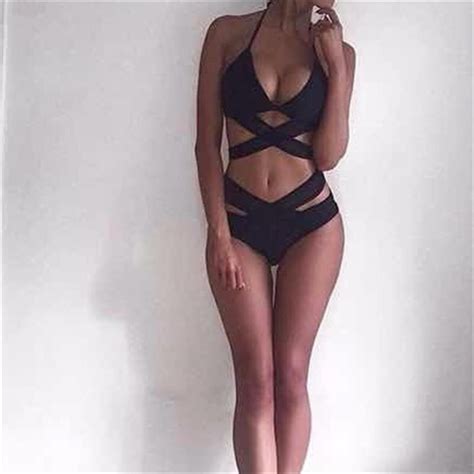 2018 Push Biquínis Atadura Preta Sexy Design Halter Bikini Swimsuit Monokini Swimwear Troncos de