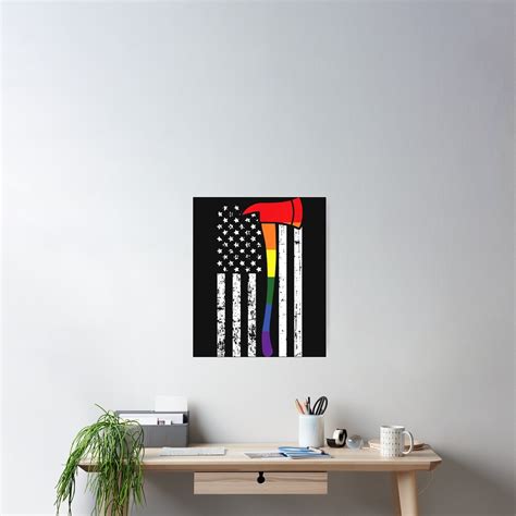 Firefighter American Flag LGBT Q Gay Pride Flag Fireman Ally Poster For Sale By IEatSwans