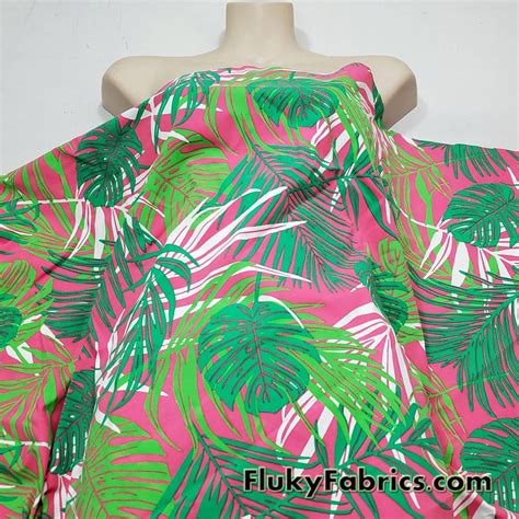 Tropical Leaves Print On Hot Pink Swimsuit Nylon Spandex Fabric