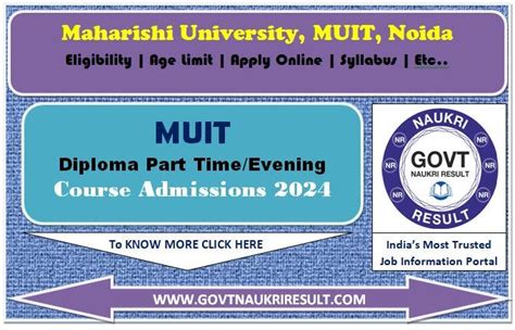 Diploma Part-Time and Evening Mode Courses 2024 at Maharishi University (MUIT) Online Form 2024 ...