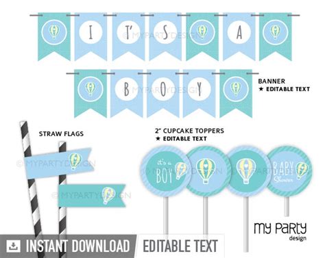 Boy Baby Shower Decorations Hot Air Balloon Party Pack Etsy