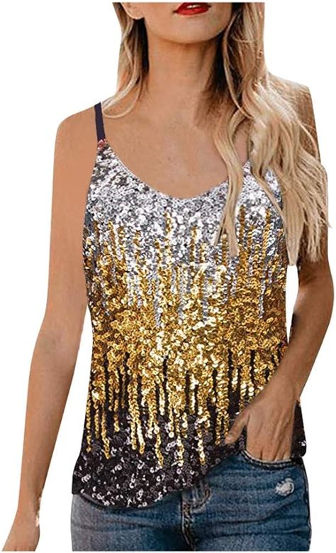 Goosuny Glitzer Top Damen Sommer Pailletten Top Trägershirts Spaghetti