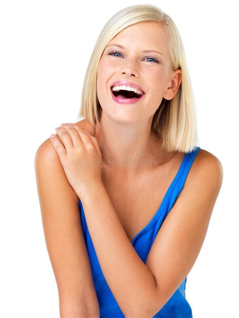Giggling Girl Cute Blonde Girl Laughing Out Loud Isolated On White Stock Photo Image Of