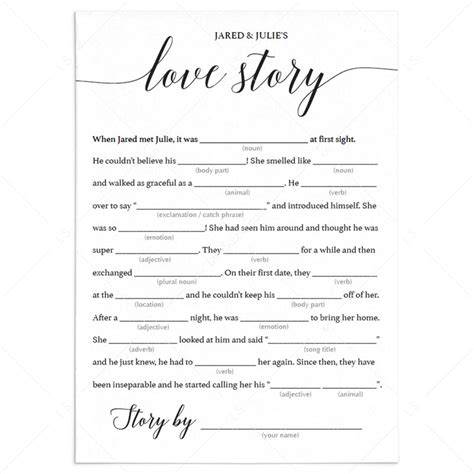 Mad Libs Bridal Shower Games Instant Download Love Story Mad Libs Littlesizzle