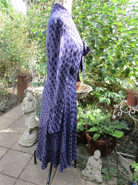 Vintage Ghost London PUSSY BOW DRESS Lilac Purple M Gem
