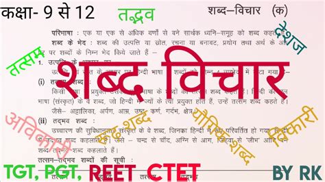 शबद वचर Shabd Vichar Shabd ke Bhed Hindi Grammar Class 9 स 12