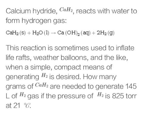 Solved Calcium hydride, CaH2, reacts with water to form | Chegg.com