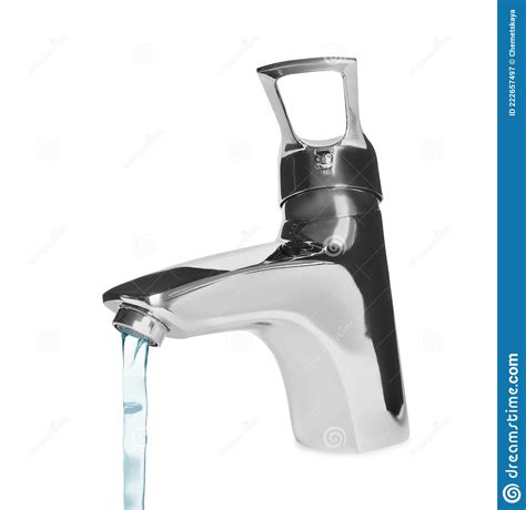 Water Stream Flowing From Tap On White Background Stock Image Image