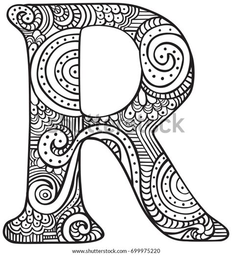 Hand Drawn Capital Letter R In Black Coloring Sheet For Adults