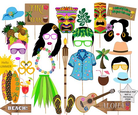 Hawaiian Photo Booth Props Luau Photo Props Hawaiian Party Propssummer Beach Partysummer