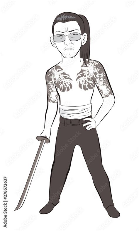 yakuza standing and hold katana. wear glasses. vector illustration ...