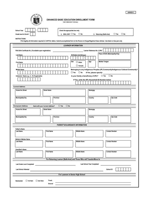 Deped Enhanced Basic Education Enrollment Form For Sy 2022 2023 Teacherph