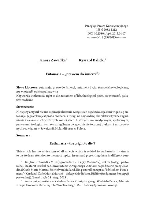 PDF Eutanazja prawem do śmierci