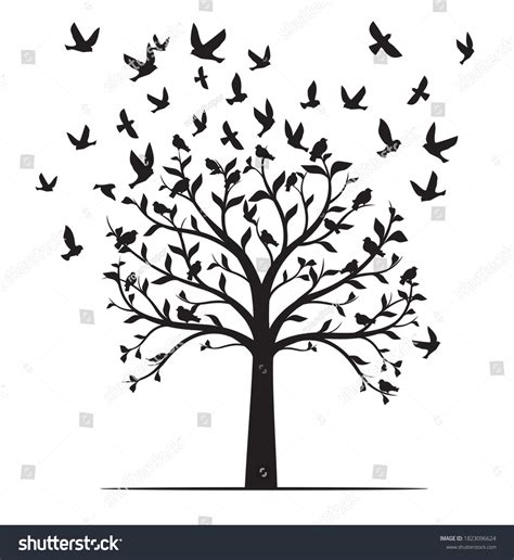 Winter Naked Tree Black Birds Vector Stock Vector Royalty Free 1823096624 Shutterstock