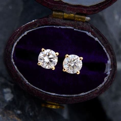 Four Prong Martini Set Diamond Stud Earrings 14K Yellow Gold