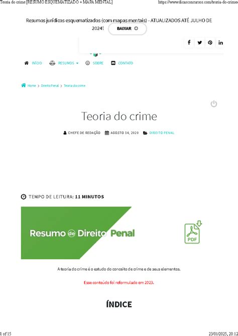 Teoria Do Crime Resumo Esquematizado Mapa Mental Home Direito