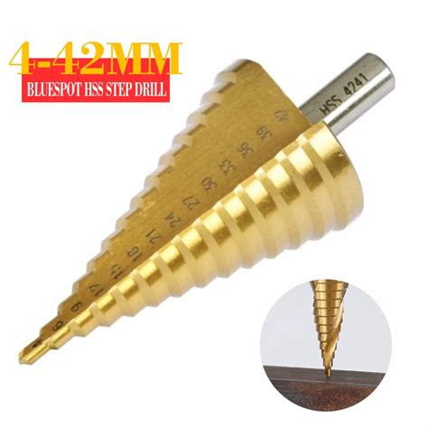 4 42mm Step Drill Bit HSS Steel Titanium Coated Cone Drill Bits Hole