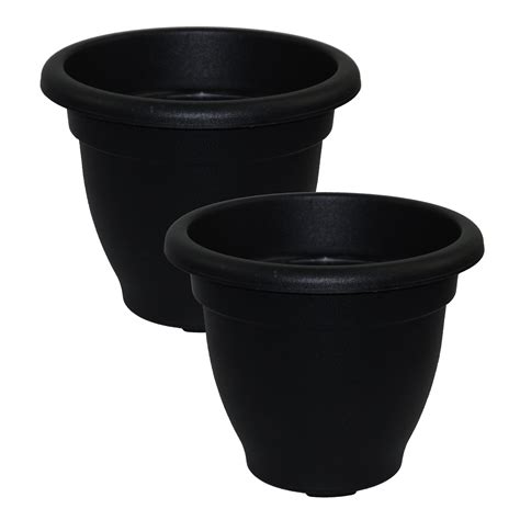 2 X Simpa® Ebonyblack Round Plastic Garden Planter Indoor And Outdoor Flower Plant Pot 40cm