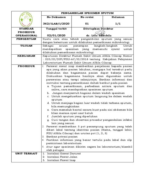 Spo Cara Pengambilan Specimen Sputum Pdf