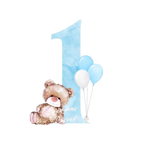 Teddy Bear Blue Balloons 1st Birthday PNG, First Birthday Sublimation ...