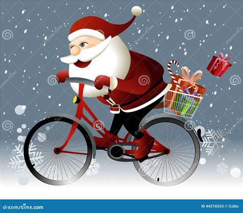 Santa Claus Riding A Bike Stock Vector Illustration Of Congratulation