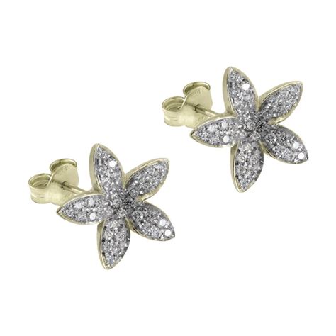 Stud Earring Blooming Flower Design White And Yellow Diamond Jacket