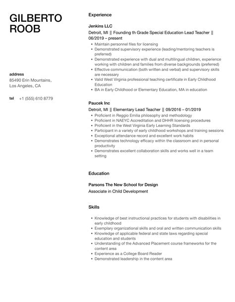 Lead Teacher Resume Samples Velvet Jobs