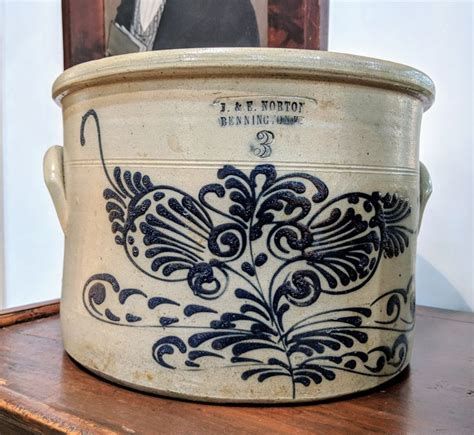 Early Original Cobalt Decorated Stoneware Crock Bennington Vermont