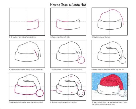 Easy How To Draw A Santa Hat Tutorial And Santa Hat Coloring Page